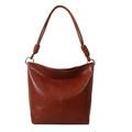 Vintage brown leather hobo shoulder bag with handcrafted decorative knots and metal rings - Brown