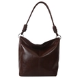 Minimalist dark brown oversized tote bag with vintage PU leather finish and knotted strap - Brown