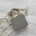 Sac bandoulière gris effet crocodile avec chaîne dorée posé sur une veste blazer - Gris