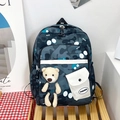 Kids navy camouflage backpack with bear prints and a plush teddy bear keychain - Dark Gray