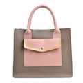 Women's briefcase tote in brown and pink leather with a gold buckle and handle - Pink