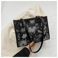 Bolso tote étnico de flores en blanco y negro con bordado y correas de cuero - Jacquard Floral Blanco y Negro / Estilo 3 Sin Colgante