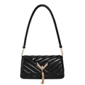 Bolso bandolera acolchado negro clásico con herrajes dorados en V y borla sobre fondo blanco - Negro