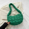 Chic green quilted puffer shoulder bag with a cloud-like texture and wide strap - Dark Green