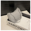 Light gray lamb wool shoulder bag with silver chain strap in a designer gift box - Gray