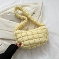 Quilted cloud shoulder bag in pale yellow with trendy ruched handle for women - Yellow
