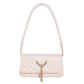 Bolso de hombro acolchado en blanco crema con detalle de V de diamante y borla de metal - Blanco