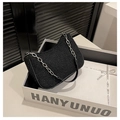 Chic black shearling underarm bag with silver chain strap in an elegant gift box - Black