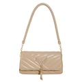 Elegante bolso de hombro acolchado beige con logo en V brillante y borlas doradas - Caqui