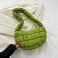 Avocado green quilted puff hobo bag with padded shoulder strap in Korean style - Light Green