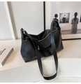 Minimalist black lychee pattern leather shoulder bag with golden hardware for women - Black