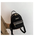 Minimalist black square mini backpack with golden zippers and fashion label detail - Black