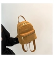 Brown faux suede mini backpack with golden zippers and adjustable shoulder straps - Dark Brown