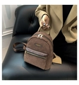 Brown corduroy square backpack with FASHION label and gold zippers for women - Coffee