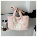 Rosafarbene Plüsch-Tragetasche mit weißem Hasenmuster und weichen Griffen für Damenmode - Rosa