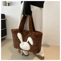 Sac cabas mignon en peluche marron avec motif lapin blanc pour l'automne et l'hiver - Marron