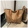 Große braune Tote Bag aus Kunstleder im Retro-Stil für Studium, Arbeit und Alltag - Khaki