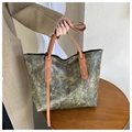 Große olivgrüne Vintage Leder-Einkaufstasche mit braunen Riemen für Pendler und Freizeit - Grün