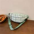 Pastellgrüne Gürteltasche mit Karomuster, Cord-Textur und grünem verstellbarem Schultergurt - Grün
