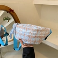 Blaue und orangefarbene Tweed-Gürteltasche im Karo-Design mit verstellbarem Schultergurt - Blau