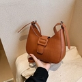 Chic brown crocodile pattern faux leather half-moon shoulder bag with silver buckle - Brown