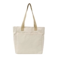 Minimalist off-white large canvas tote bag with khaki straps and front pockets - White