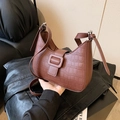Minimalist brown crocodile pattern faux leather shoulder bag with buckle and adjustable strap - Brown
