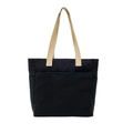 Black canvas tote bag with beige handles and multiple front pockets for large capacity - Black