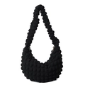Bolso de hombro negro chic con textura de burbujas, correa plisada y diseño acolchado - Negro