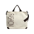 Minimalistische canvas shopper met bruine handvatten en FASHION-logoprint - Wit