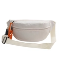 Minimalist off-white nylon crossbody chest bag with vibrant orange zipper pull cords - White