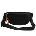 Minimalist black nylon crossbody sling bag featuring bright orange zipper pull accents - Black