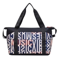 Navy blue large travel tote bag with Music Vibes print and dual webbing handles - Alphabet