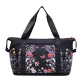 Large capacity travel bag in black fabric with vibrant floral and bird print patterns - Colorful Floral