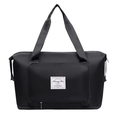 Sac de voyage noir grande capacité en nylon imperméable avec fond extensible zippé - Noir