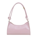 Minimalist light pink glossy shoulder bag with sleek knotted strap and gold zipper - Pink