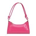 Minimalist bright pink patent leather baguette shoulder bag with stylish knot details - Rose Red