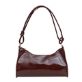 Minimalist small dark brown patent leather baguette bag with dual knotted straps - Dark Brown