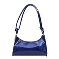 Sac à bandoulière en cuir verni bleu foncé avec design de sangle d'épaule nouée - Bleu