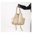 Beige nylon drawstring tote bag with fashion lettering and large side pockets for women - Khaki