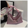 Sac à main rose chic avec filet de strass brillants pour femmes, style soirée - Rose