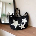 Borsa a tracolla in nylon nero con tre stelle di peluche e tracolla regolabile - Nero