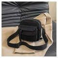 Bolso bandolera minimalista de pana negra con correa ancha ajustable para la moda de invierno - Negro