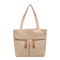 Elegante borsa tote in velluto a coste beige con doppie tasche frontali con zip - Cachi