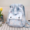 Light blue drawstring backpack with cute bunny prints and spacious front pocket - Light Blue Rabbit