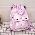 Sac à dos à cordon rose avec motif lapin et grande poche frontale pour étudiante - Lapin Violet