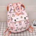 Sac à dos à cordon rose pour étudiantes avec motifs de dessins animés et doubles poches - Fille Rose