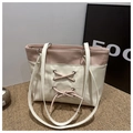 Sac fourre-tout bicolore rose et beige avec nœud décoratif en similicuir pour femme - Blanc Cassé