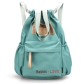 Seafoam green nylon drawstring backpack with large capacity and leather accents - Turquoise Green