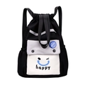 Sac à dos noir à cordon avec imprimé dessin animé et poche avant contrastée - Sourire Noir